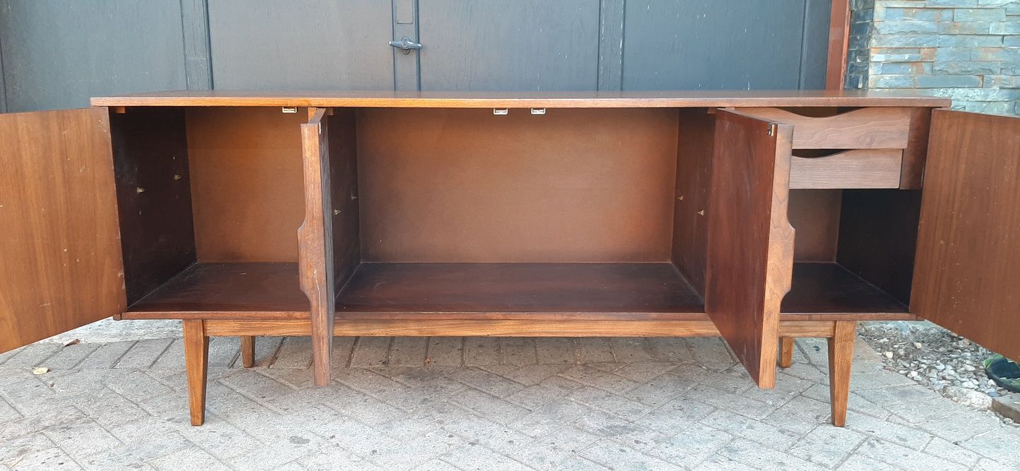REFINISHED MCM Walnut Credenza Sideboard with woven doors 6ft