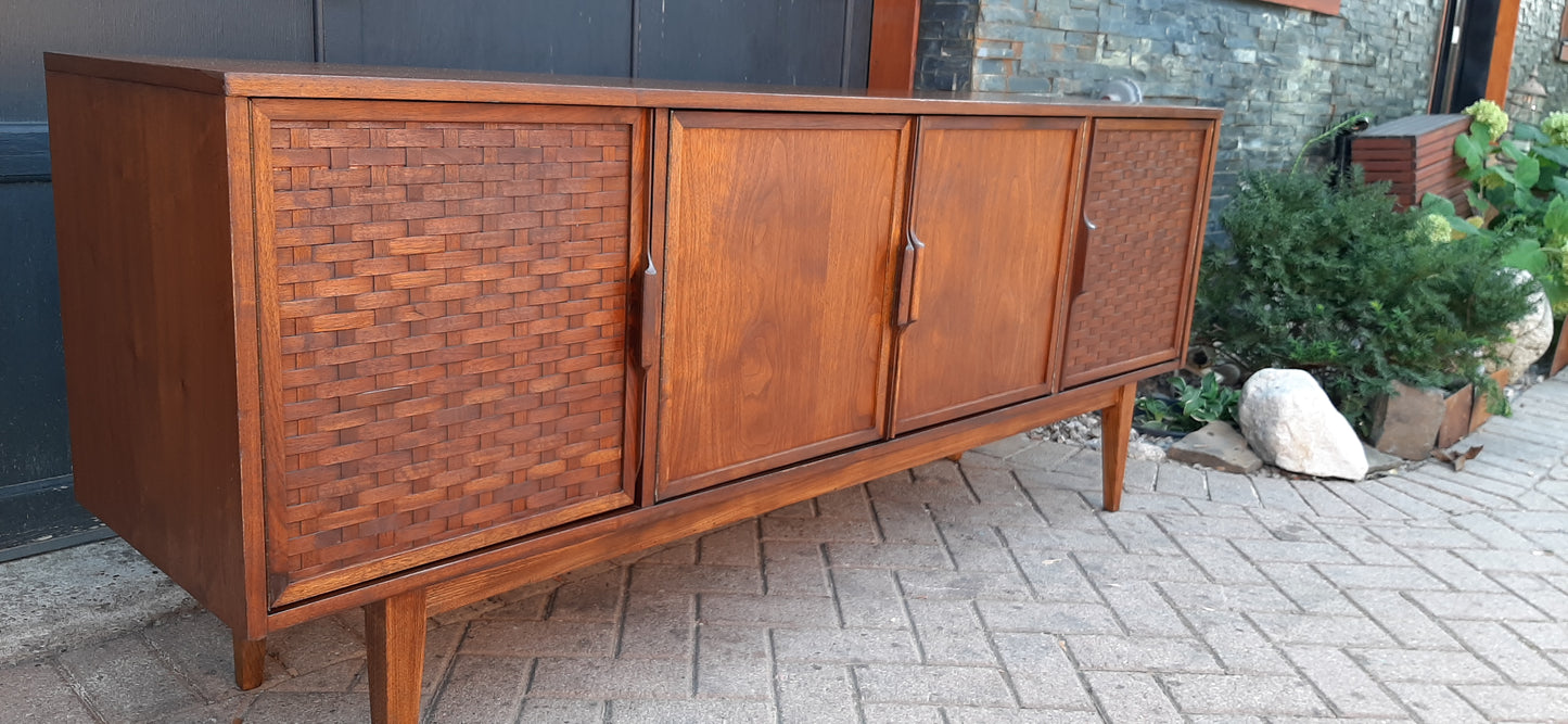 REFINISHED MCM Walnut Credenza Sideboard with woven doors 6ft