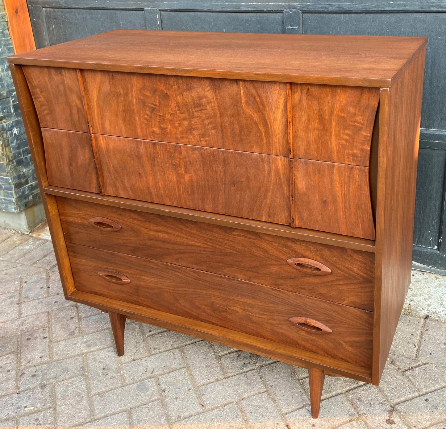 REFINISHED Mid Century Modern Walnut Tallboy w 4 drawers
