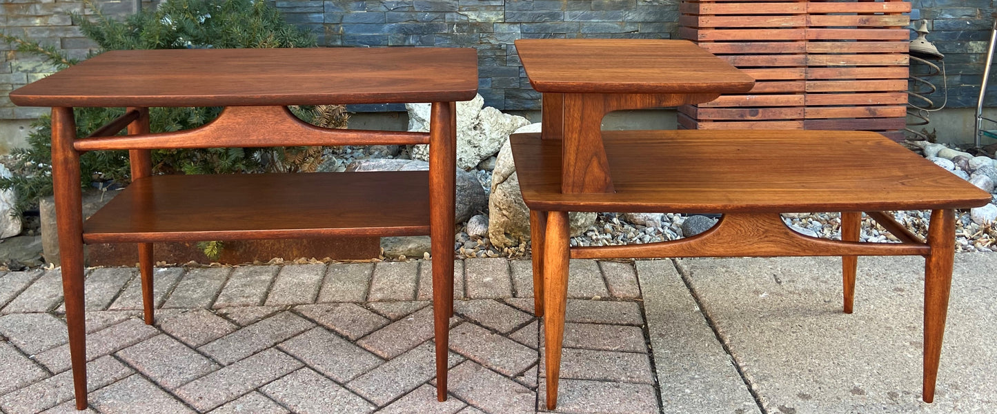 REFINISHED MCM Walnut Two Tier End Table, PERFECT