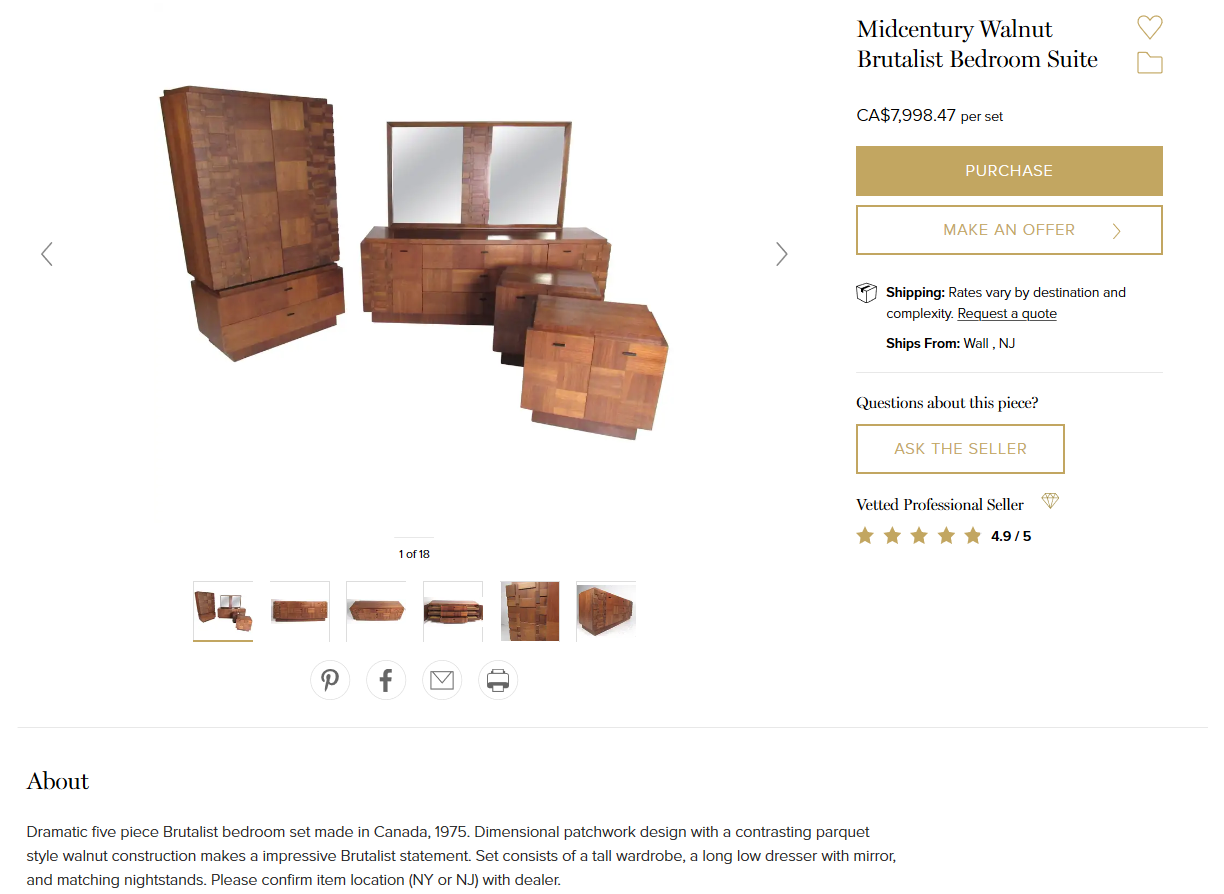 REFINISHED MCM Walnut Brutalist Bedroom SET in Paul Evans style, PERFECT