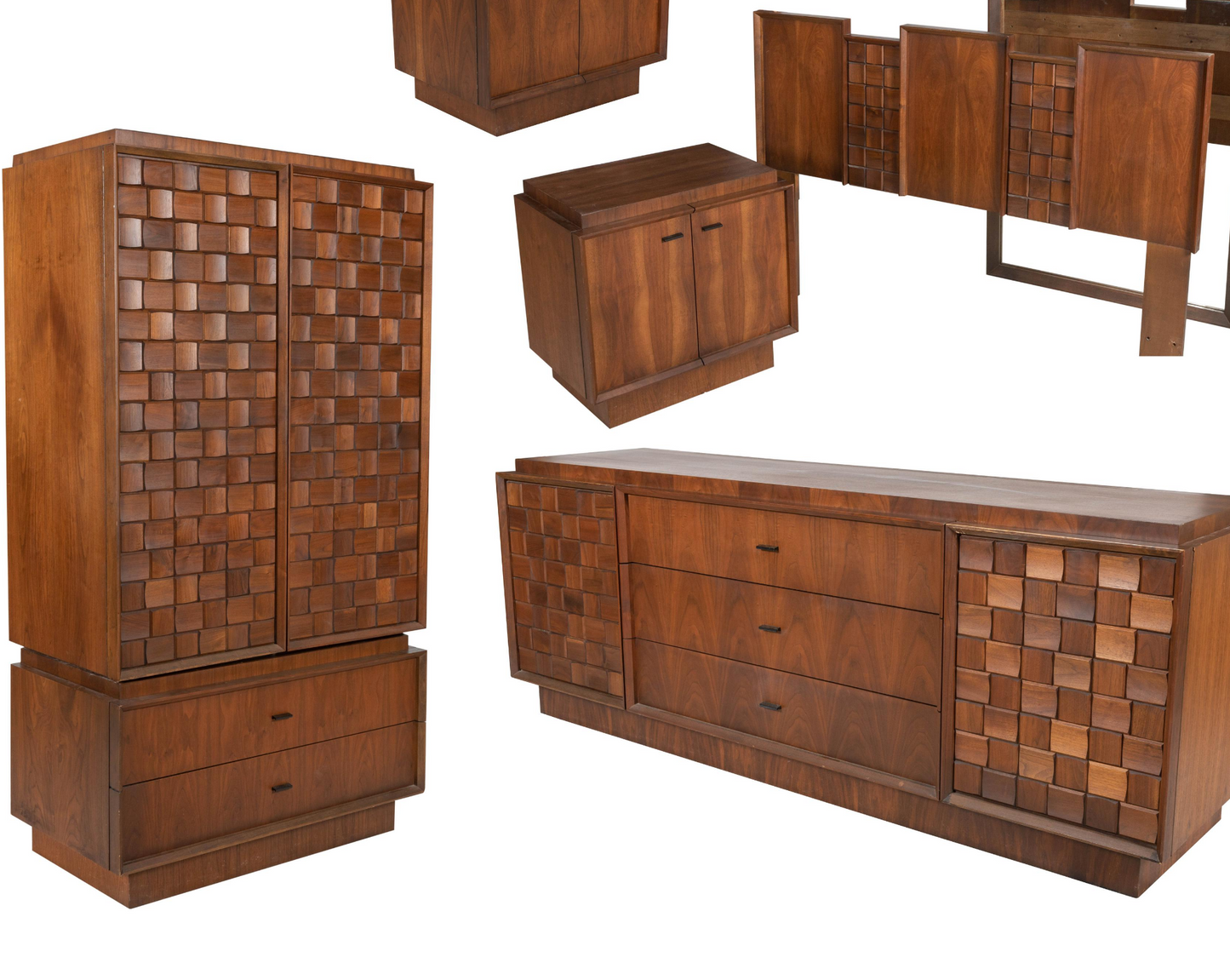 REFINISHED MCM Walnut Brutalist Bedroom SET in Paul Evans style, PERFECT