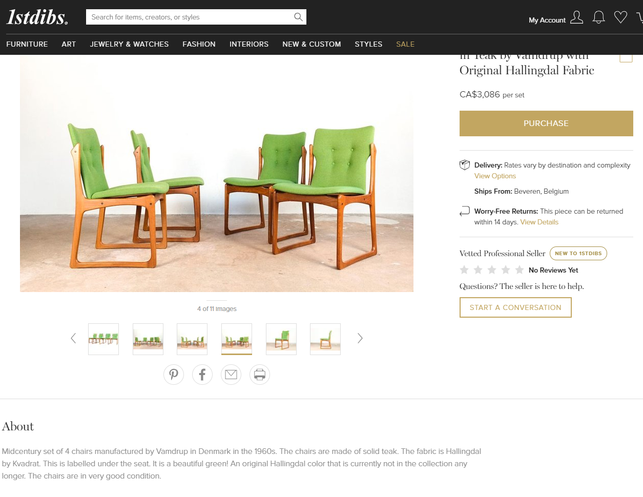 6 Danish MCM Solid Teak Dining Chairs RESTORED by Vamdrup Stolefabrik , each $199 - Mid Century Modern Toronto