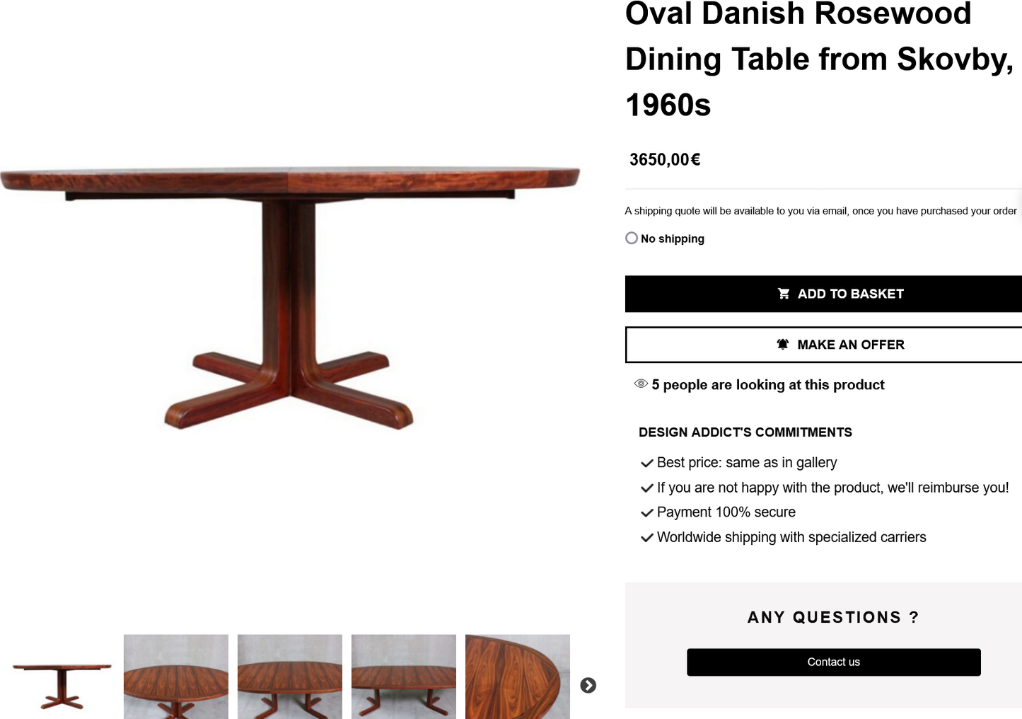 RESTORED Danish Mid Century Modern Rosewood Table Oval w 2 leaves by Skovby 71"-110", MINT