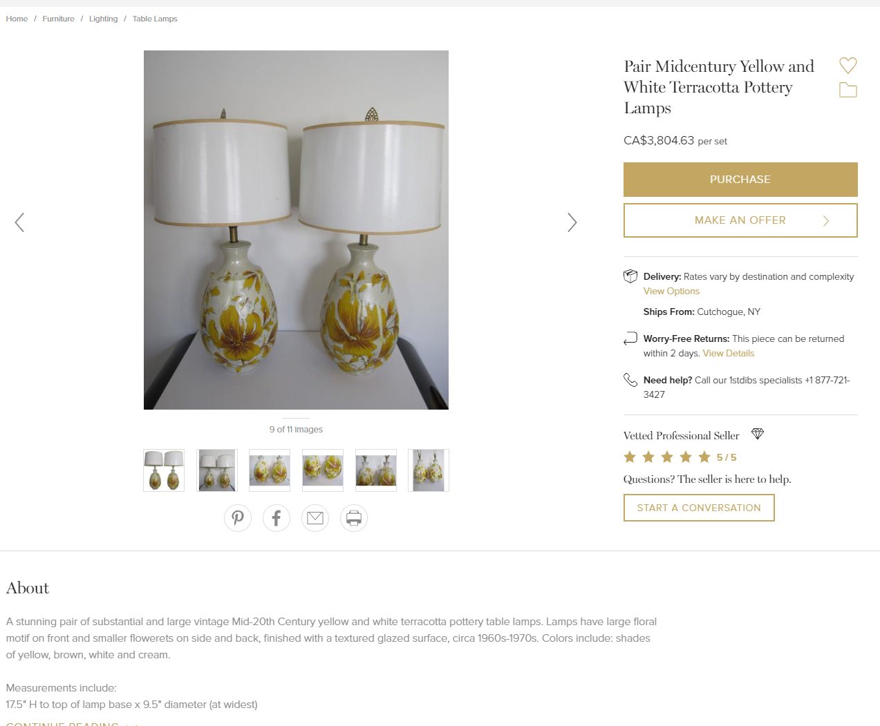 Mid Century Modern ceramic or pottery lamp, large H 40" (including shade) - Mid Century Modern Toronto