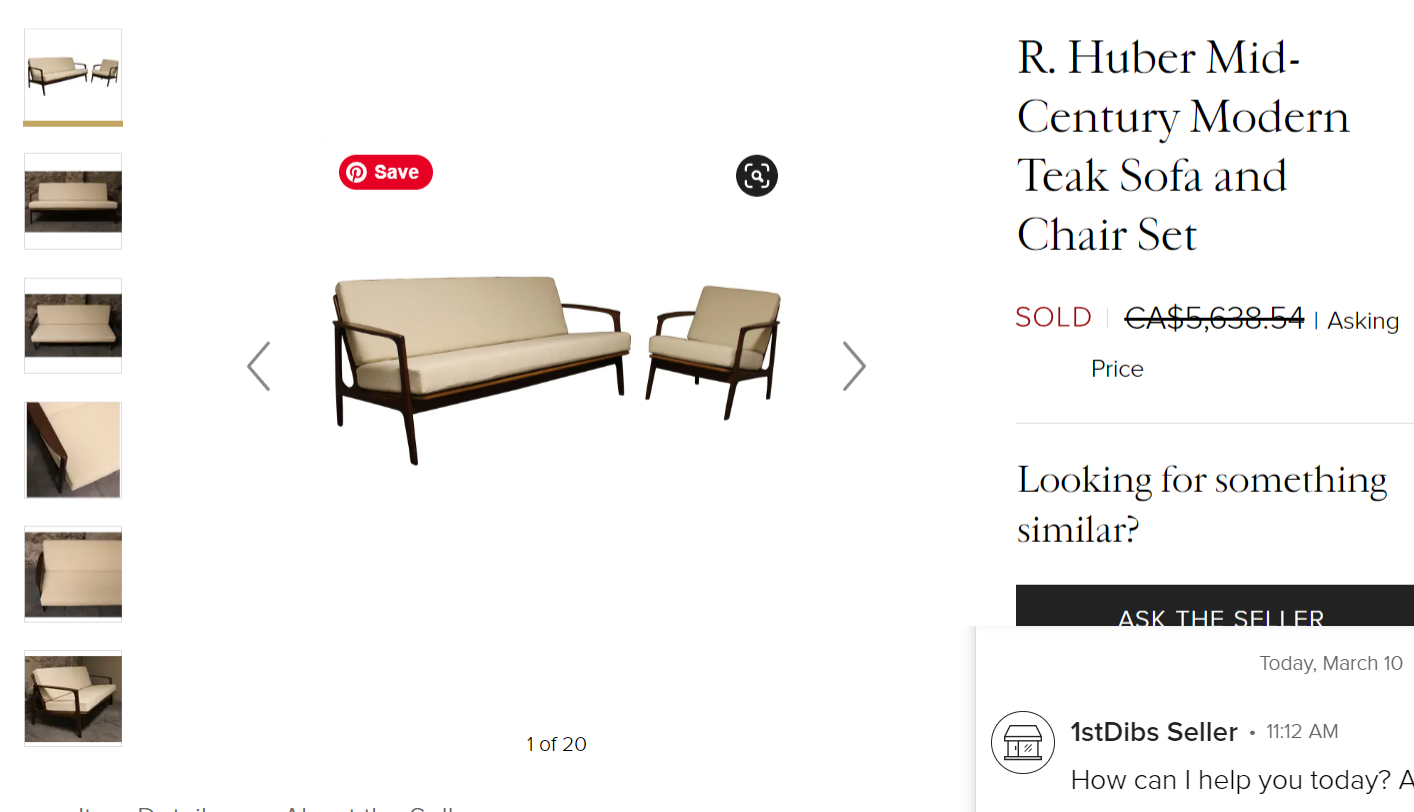 REFINISHED Mid Century Modern Teak 3-Seater Sofa by R. Huber will get NEW CUSHIONS