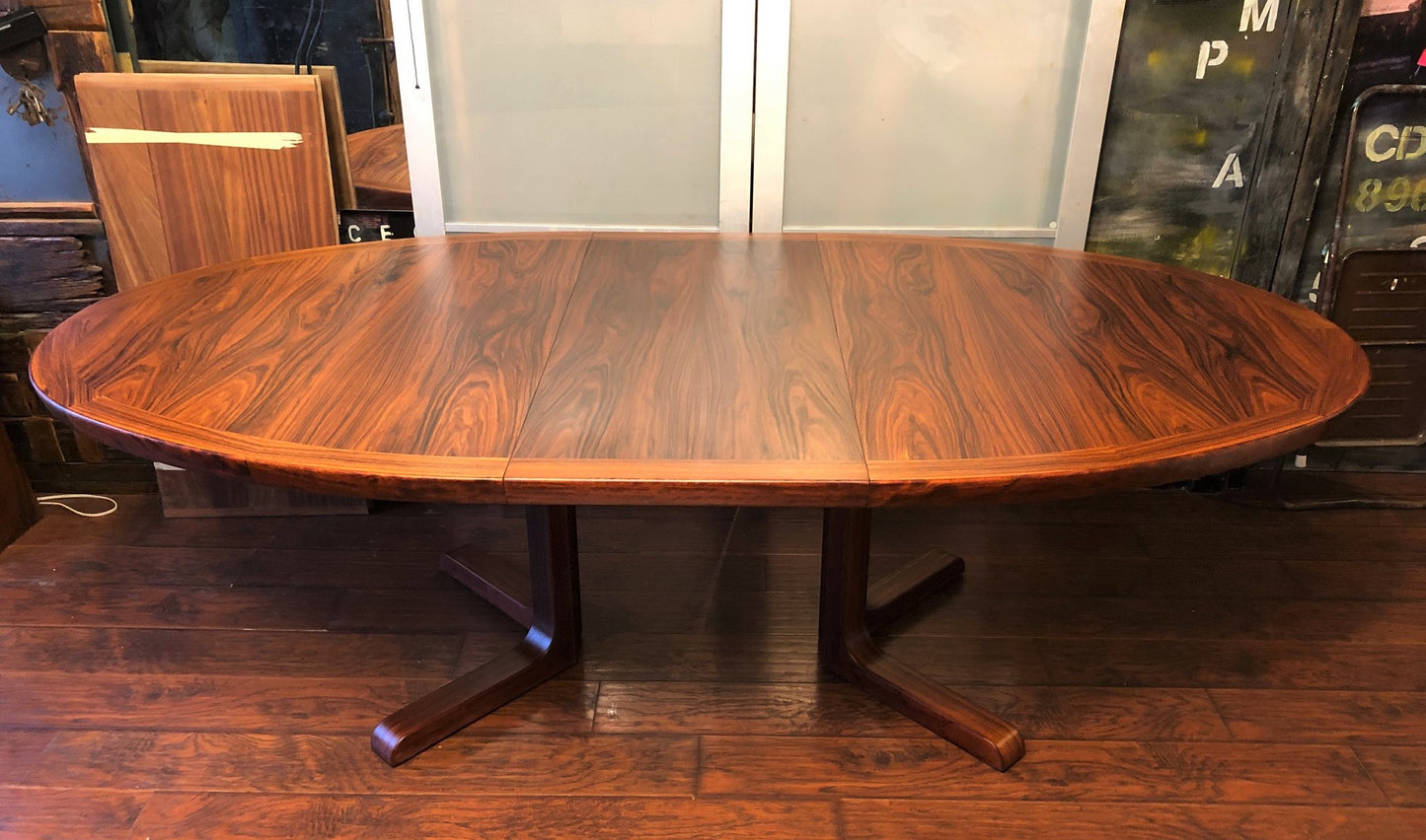 Set REFINISHED Danish MCM Rosewood Table Oval w 2 Leaves 70-109" & 6 Chairs, all perfect - Mid Century Modern Toronto