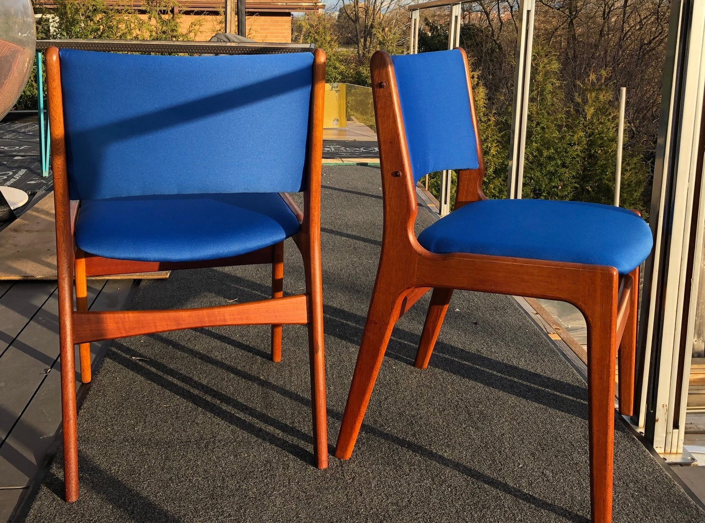 2 MCM Teak Chairs by Johannes Andersen RESTORED REUPHOLSTERED in Maharam fabric, each $189 - Mid Century Modern Toronto