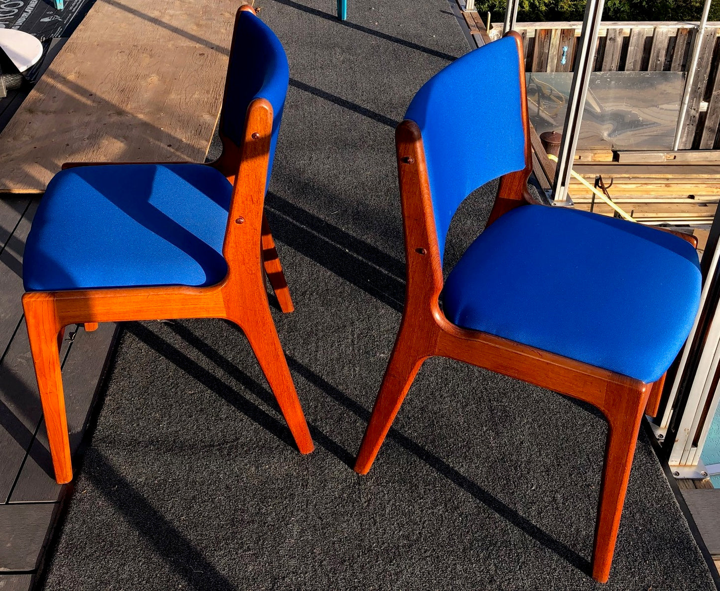2 MCM Teak Chairs by Johannes Andersen RESTORED REUPHOLSTERED in Maharam fabric, each $189 - Mid Century Modern Toronto