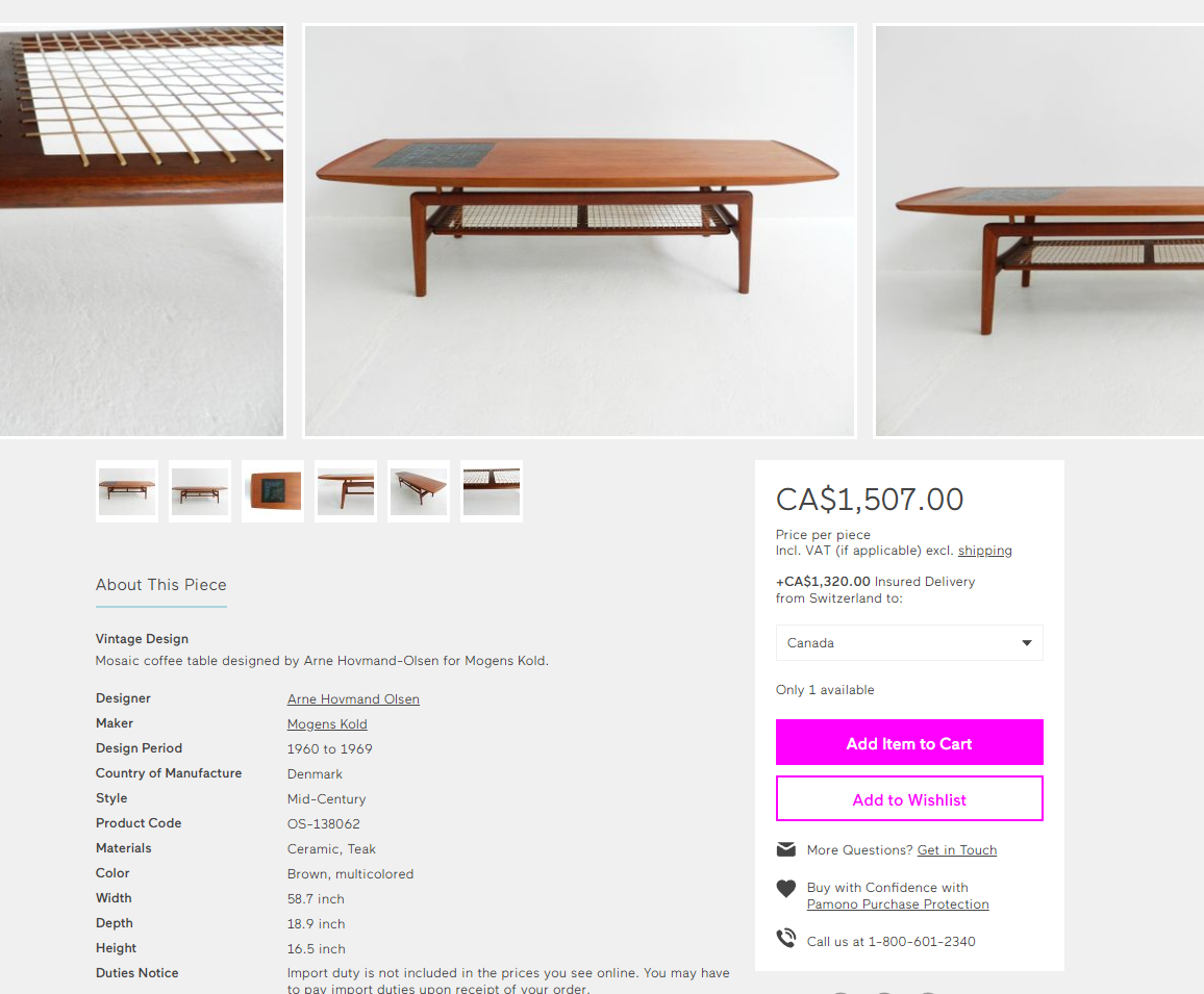 REFINISHED Danish MCM teak coffee table with tile inlay 59" A.H. Olsen style - Mid Century Modern Toronto