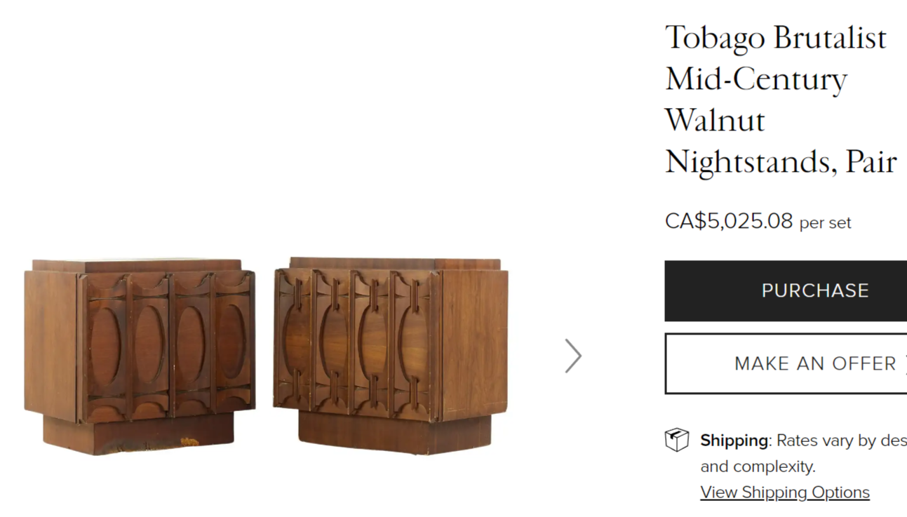 RESTORED Mid Century Modern Walnut Brutalist Headboard and 2 Nightstands or Side Tables