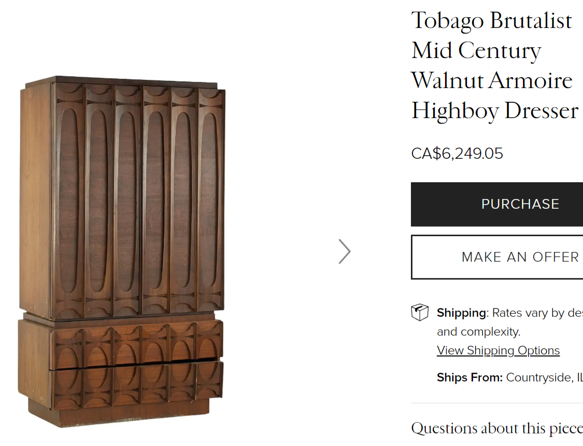RESTORED Mid Century Modern Walnut Brutalist Armoire High Credenza