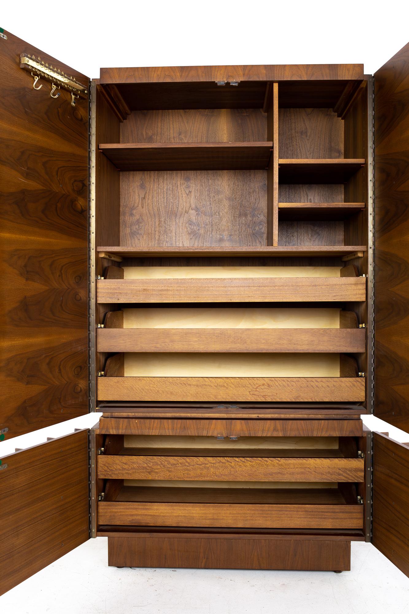 RESTORED Rare MCM Walnut Mirrored Brutalist Armoire High Credenza
