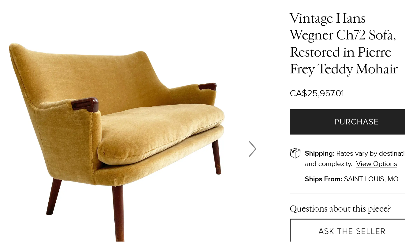 REFINISHED & REUPHOLSTERED in wool mohair Danish Mid Century Modern Sofa 4-seater