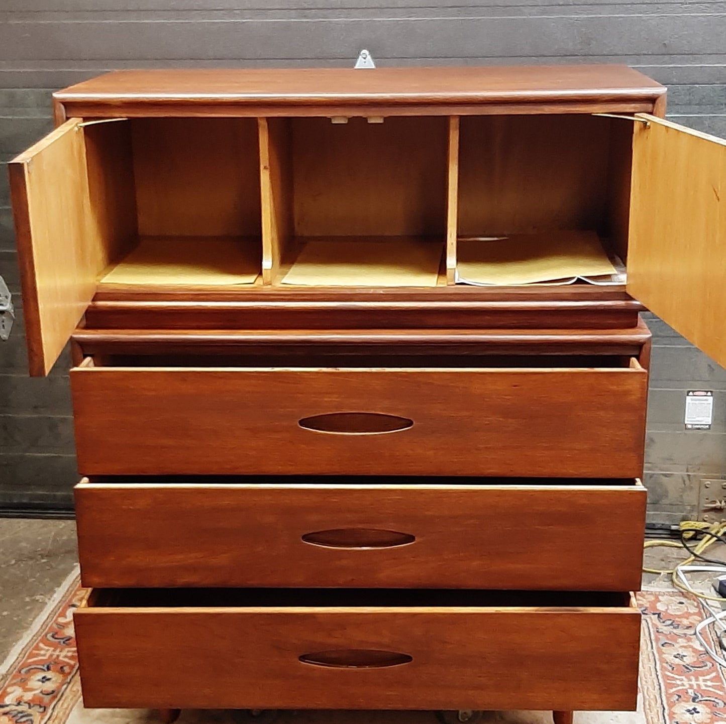 REFINISHED MCM Walnut Tall Dresser or Bureau with doors & drawers 42” - Mid Century Modern Toronto