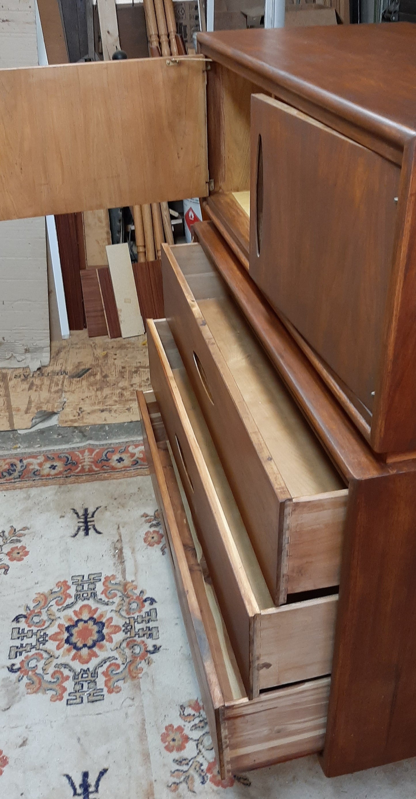 REFINISHED MCM Walnut Tall Dresser or Bureau with doors & drawers 42” - Mid Century Modern Toronto