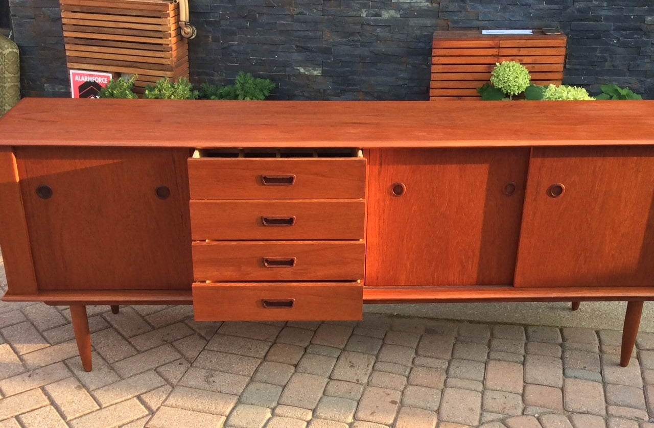 REFINISHED Danish Mid Century Modern Teak Sideboard Buffet TV Media Record Console 7 ft - Mid Century Modern Toronto