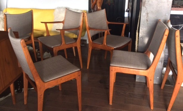 6 Danish MCM Teak Chairs REUPHOLSTERED (2 armchairs, 4 side chairs), $200 each - Mid Century Modern Toronto