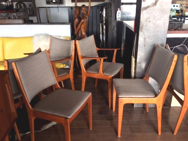 6 Danish MCM Teak Chairs REUPHOLSTERED (2 armchairs, 4 side chairs), $200 each - Mid Century Modern Toronto