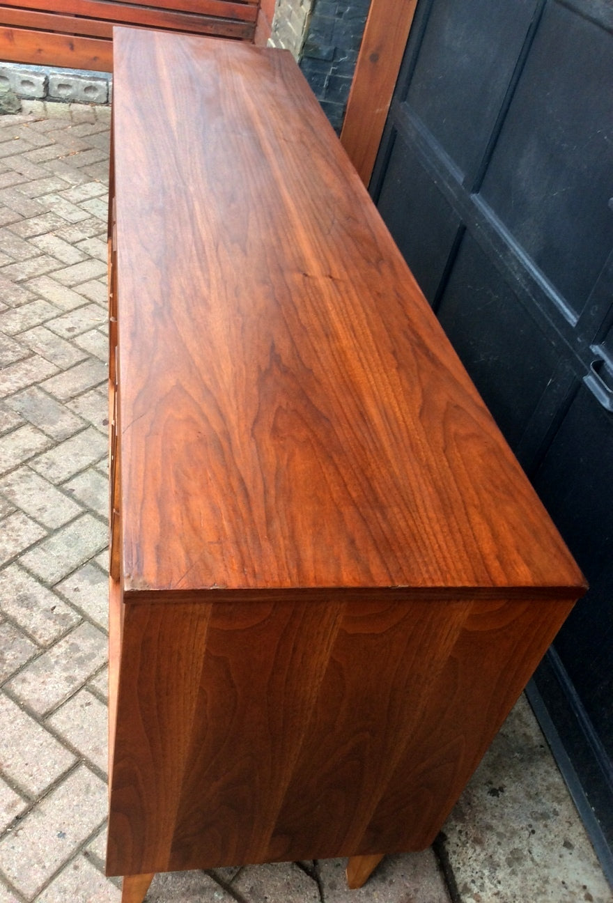 REFINISHED Sculptural Mid Century Modern Walnut Credenza Dresser 9 Drawers - Mid Century Modern Toronto
