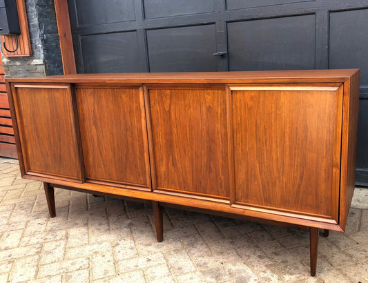 REFINISHED MCM Walnut Credenza w sliding doors 68" - Mid Century Modern Toronto