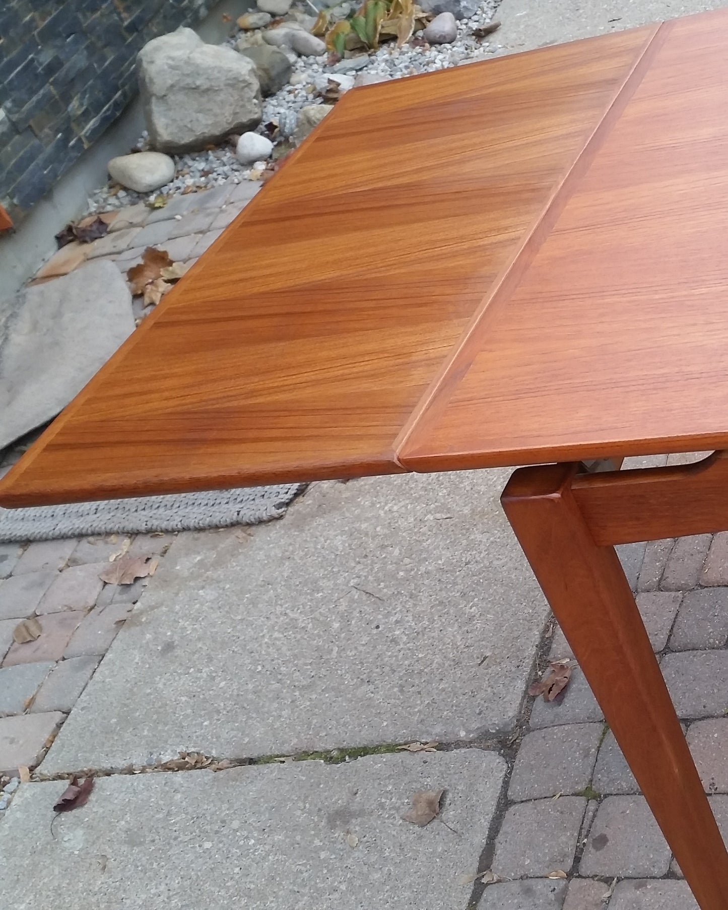 REFINISHED Danish Mid Century Modern Teak Floating Draw Leaf Dining Table - Mid Century Modern Toronto
