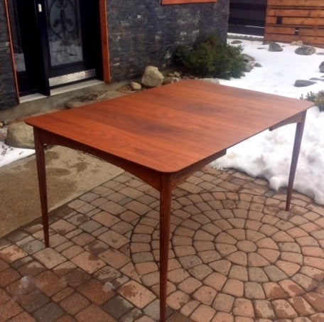 MCM Walnut Dining Table with 2 leaves REFINISHED 38"-74" - Mid Century Modern Toronto