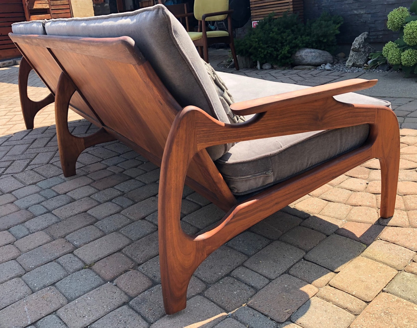 ON HOLD REFINISHED REUPHOLSTERED Adrian Pearsall Sofa Walnut & Grey Velvet 100" - Mid Century Modern Toronto