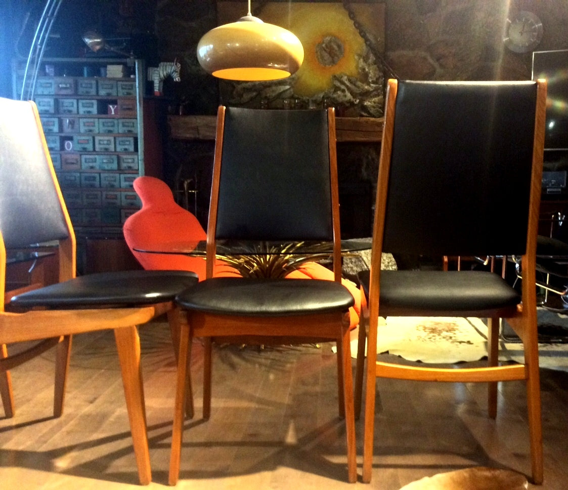 4 Danish MCM Teak Chairs REUPHOLSTERED with floating seats $125 each - Mid Century Modern Toronto