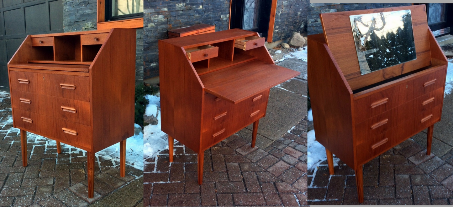 Danish Mid Century Modern Teak Dresser - Vanity or Secretary Desk REFINISHED - Mid Century Modern Toronto
