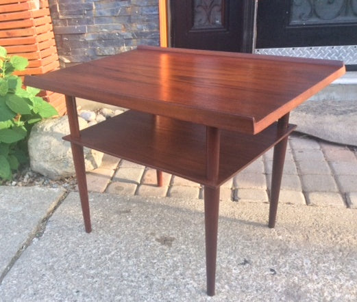 REFINISHED Danish MCM Teak Accent Table w Shelf - Mid Century Modern Toronto