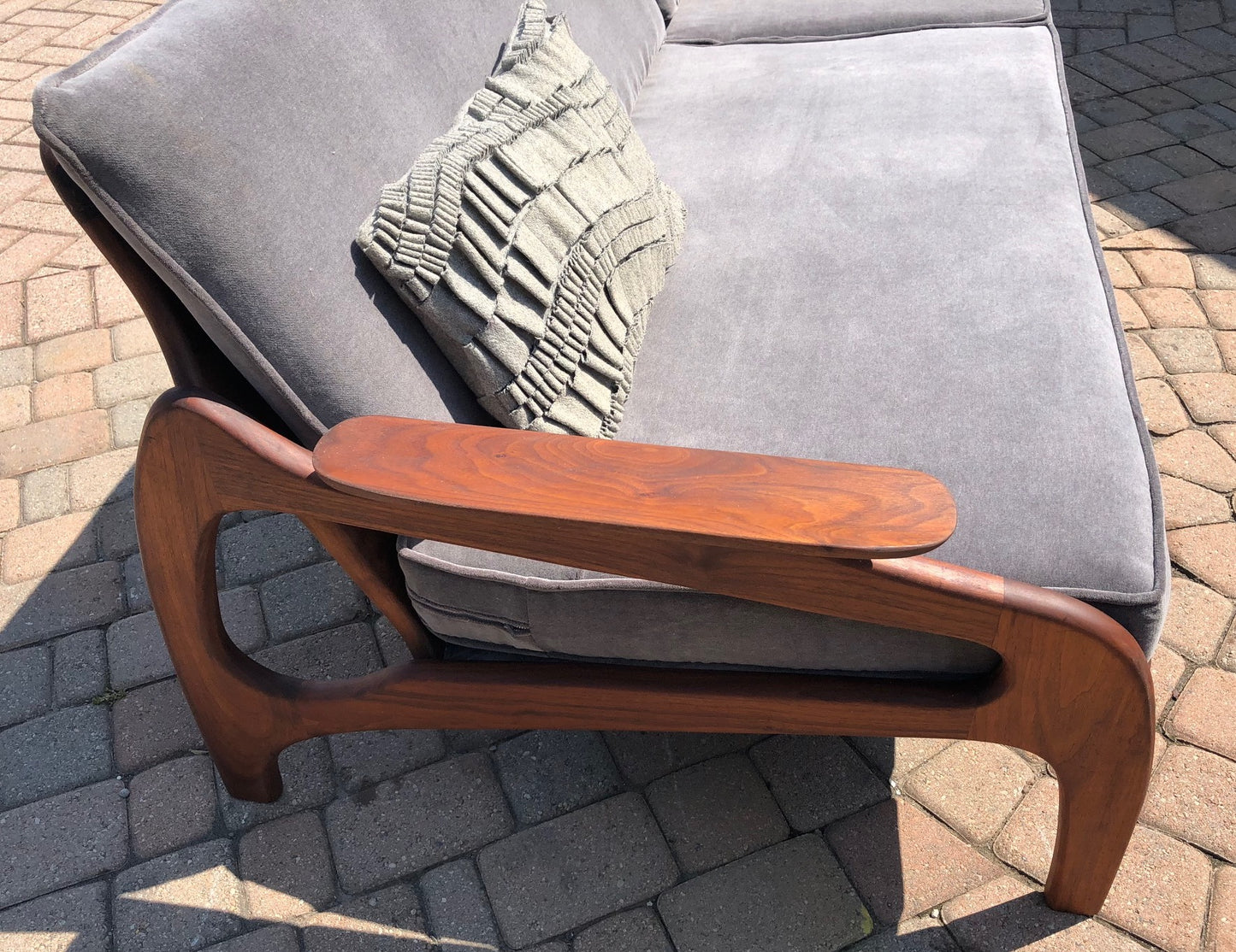 ON HOLD REFINISHED REUPHOLSTERED Adrian Pearsall Sofa Walnut & Grey Velvet 100" - Mid Century Modern Toronto