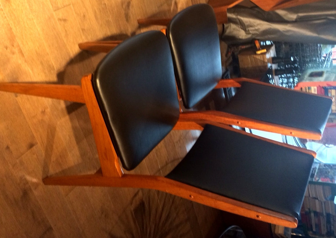 4 Danish MCM Teak Chairs REUPHOLSTERED with floating seats $125 each - Mid Century Modern Toronto