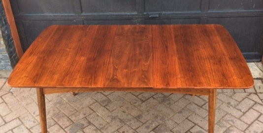 REFINISHED MCM Walnut Table w 1 leaf 50"-72" - Mid Century Modern Toronto