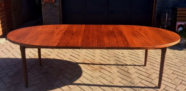 REFINISHED MCM Oval Teak Table w 3 Leaves by Punch Designs 64"-100" - Mid Century Modern Toronto