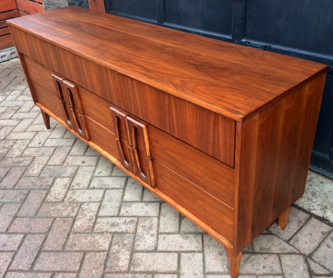 REFINISHED Sculptural Mid Century Modern Walnut Credenza Dresser 9 Drawers - Mid Century Modern Toronto