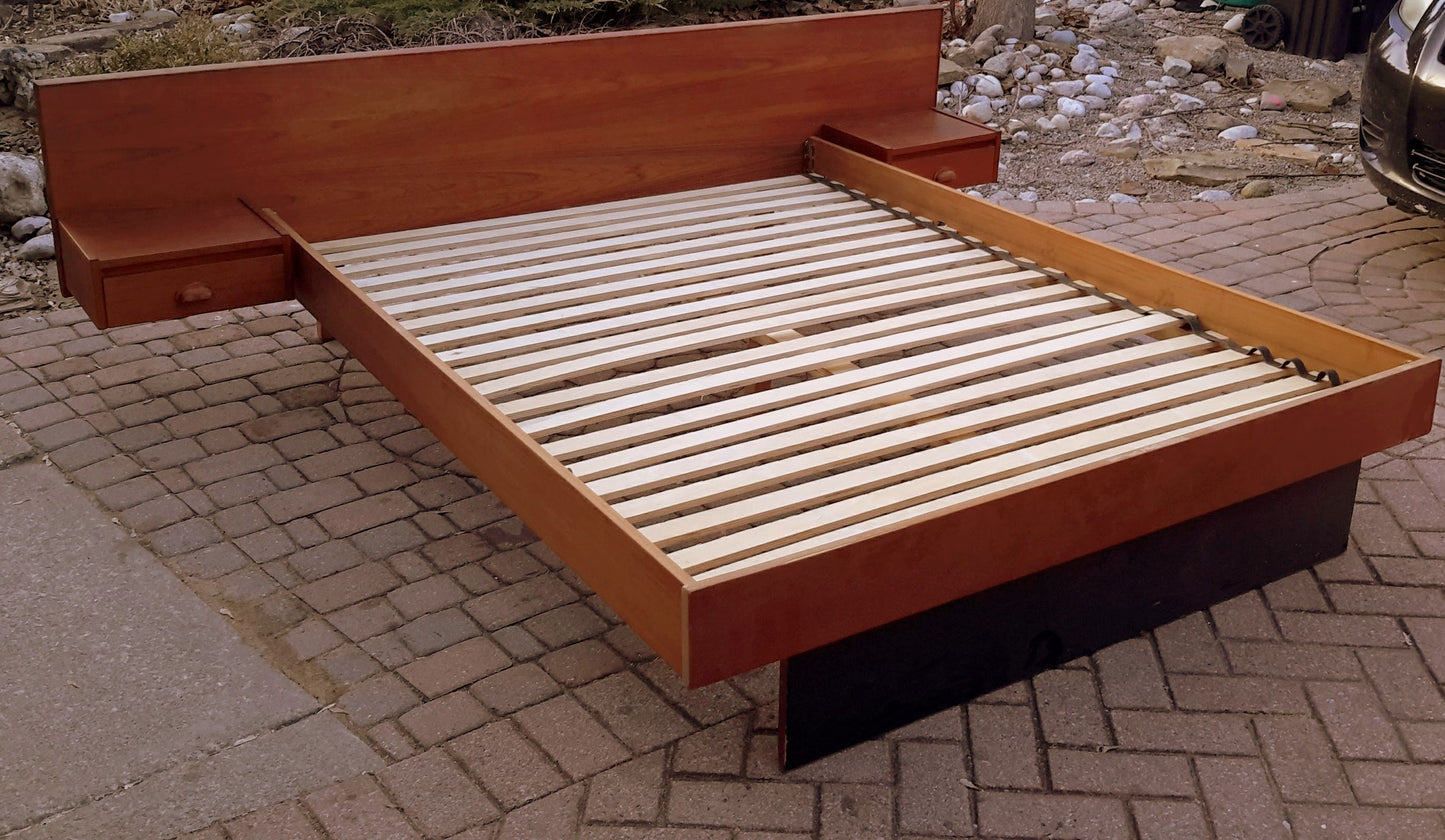 REFINISHED MCM Teak Dresser, Wardrobe, Queen Bed with floating Night Stands - Mid Century Modern Toronto