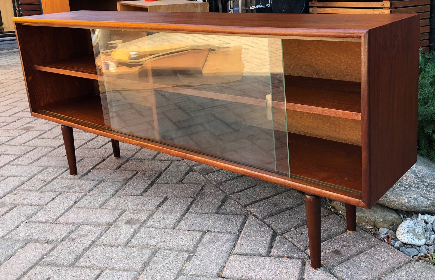 REFINISHED MCM Teak Display TV Console 60" Low and Narrow - Mid Century Modern Toronto