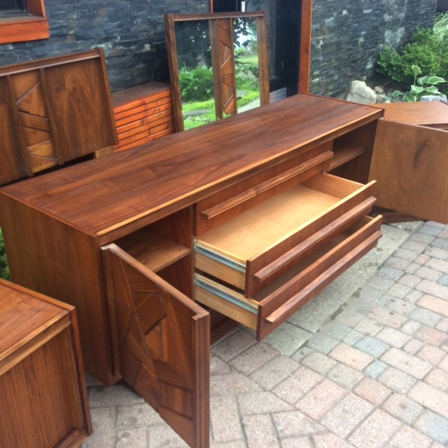 REFINISHED MCM Walnut Brutalist Bedroom SET in Paul Evans style, PERFECT - Mid Century Modern Toronto
