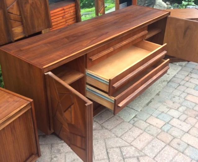 REFINISHED MCM Walnut Brutalist Credenza or Dresser in Paul Evans style, 74", PERFECT (part of the set) - Mid Century Modern Toronto