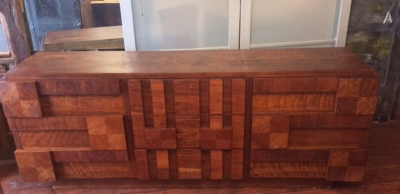 REFINISHED Mid Century Modern Walnut Brutalist Walnut Dresser Credenza 78" - Mid Century Modern Toronto