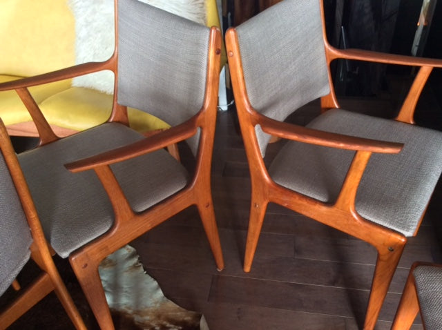 6 Danish MCM Teak Chairs REUPHOLSTERED (2 armchairs, 4 side chairs), $200 each - Mid Century Modern Toronto