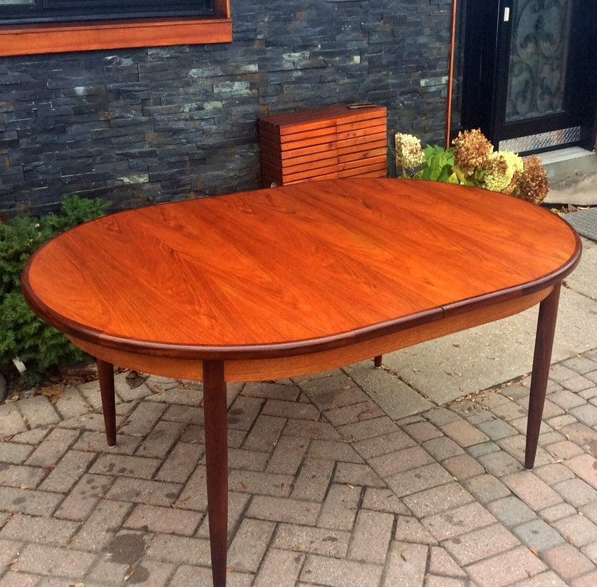 REFINISHED Mid Century Modern Oval Teak Dining Table Extendable Self Storing with butterfly leaf by GPlan - Mid Century Modern Toronto