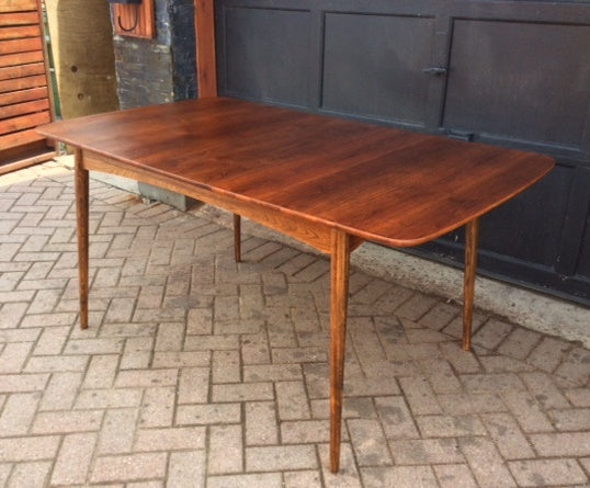 REFINISHED MCM Walnut Table w 1 leaf 50"-72" - Mid Century Modern Toronto