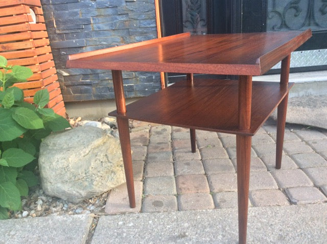 REFINISHED Danish MCM Teak Accent Table w Shelf - Mid Century Modern Toronto