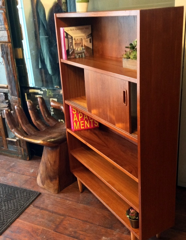 Danish MCM Teak Display Bookcase Bar Narrow REFINISHED 35.5" - Mid Century Modern Toronto