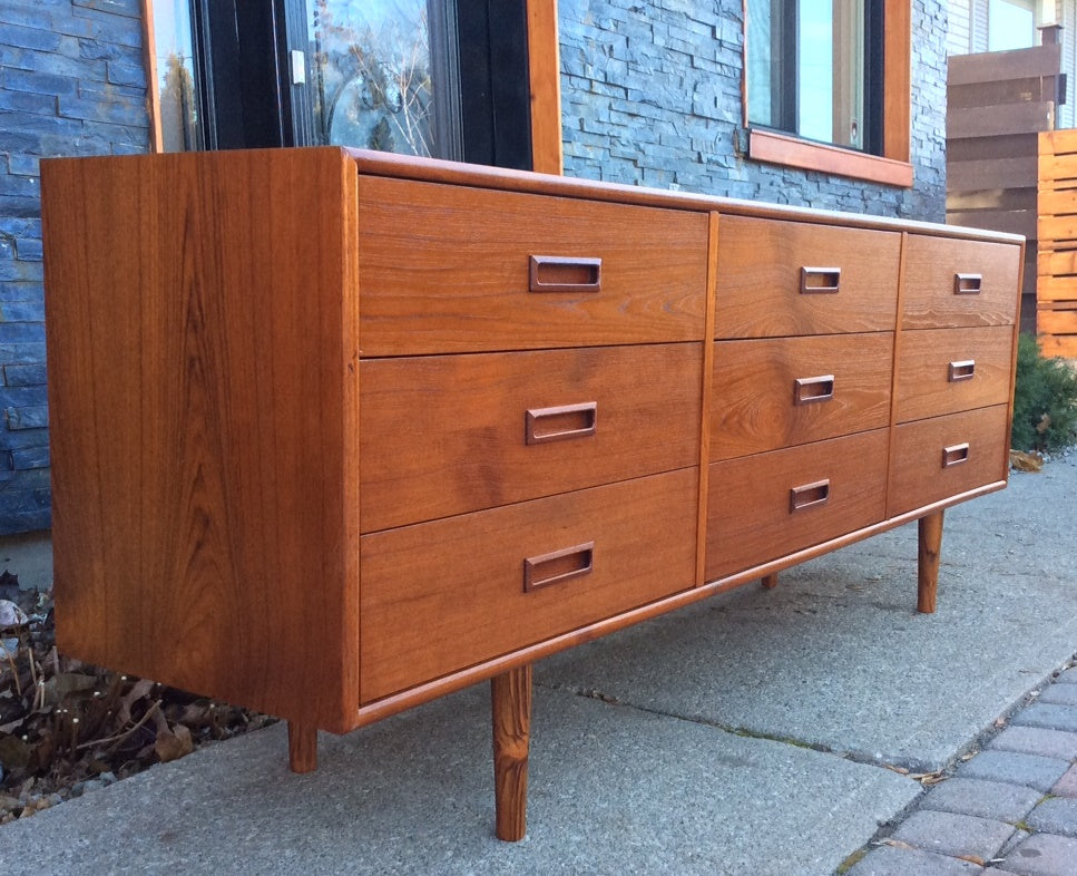 REFINISHED Mid Century Modern Teak Dresser 9 Drawers - Mid Century Modern Toronto