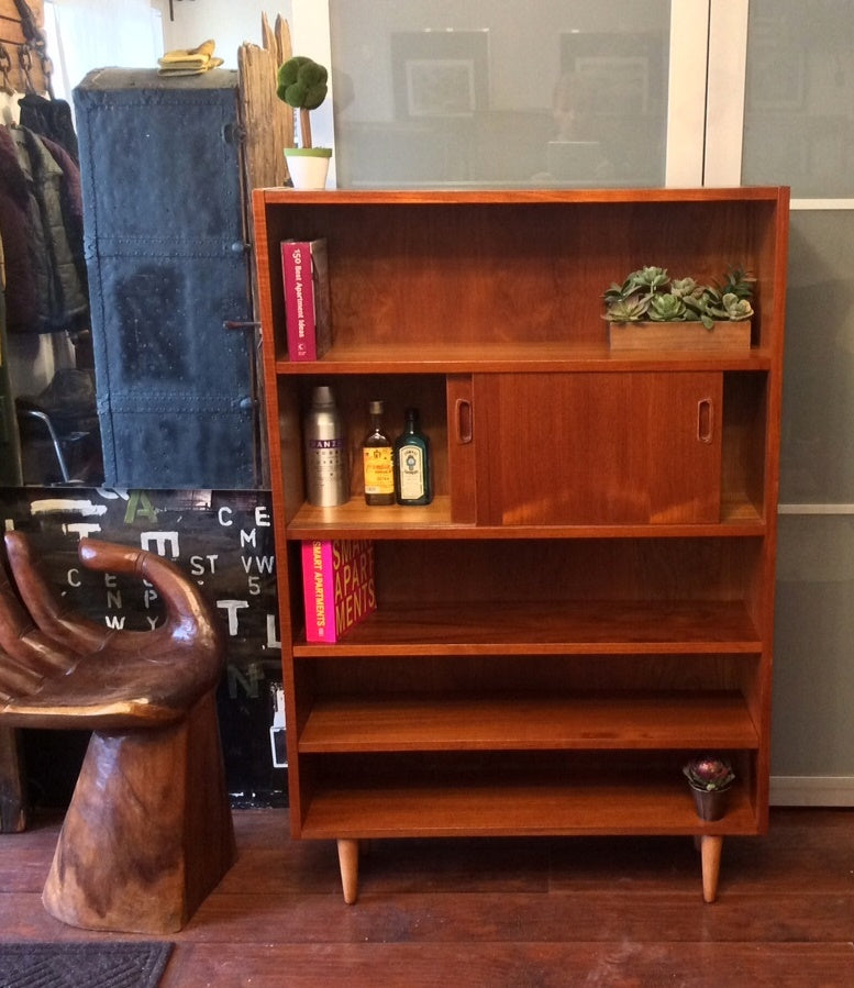 Danish MCM Teak Display Bookcase Bar Narrow REFINISHED 35.5" - Mid Century Modern Toronto
