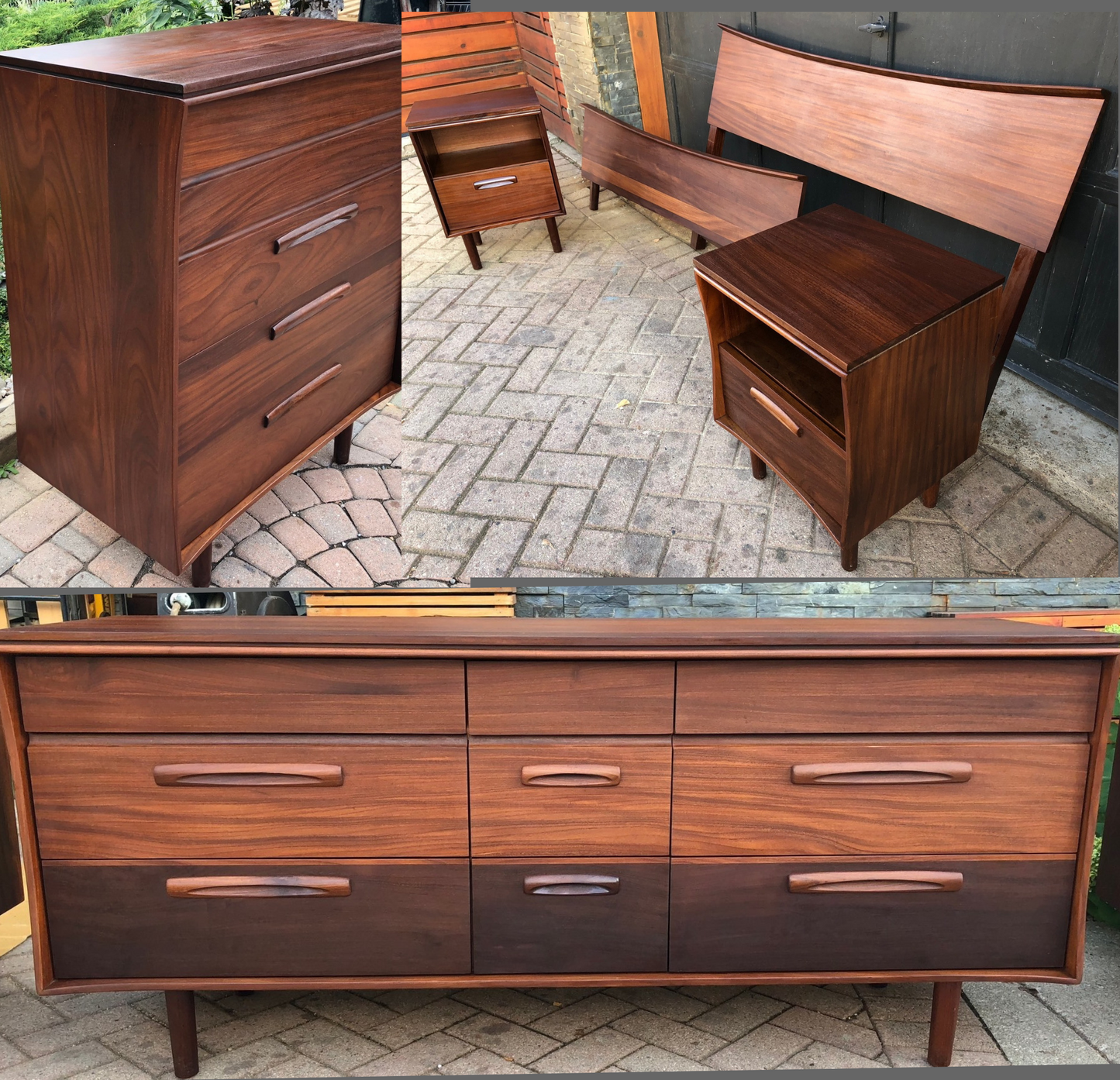 REFINISHED MCM SOLID TEAK Dresser, Tallboy, Nightstands, Bed frame by Imperial- PERFECT - Mid Century Modern Toronto