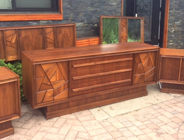 REFINISHED MCM Walnut Brutalist Bedroom SET in Paul Evans style, PERFECT - Mid Century Modern Toronto